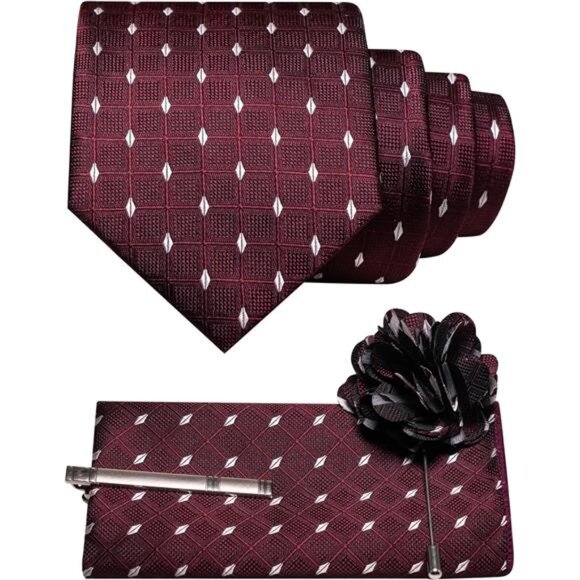 Plaid Checkered Ties for Men Burgundy2 - Picture 1 of 4